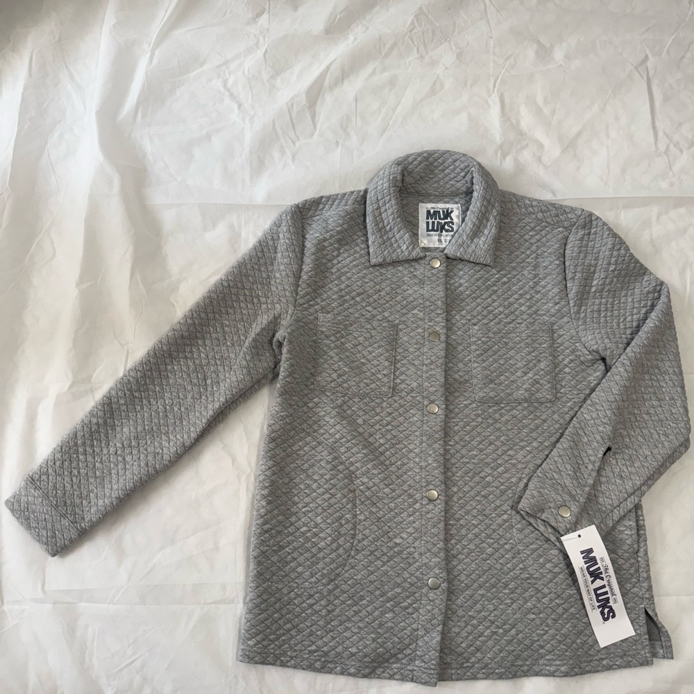 Muk Luks NWT Gray Quilted snap button Jacket XS comfy warm grannycore neutral
